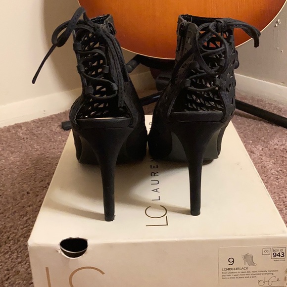 Lauren Conrad Open toe black heels with back ties - Picture 3 of 5